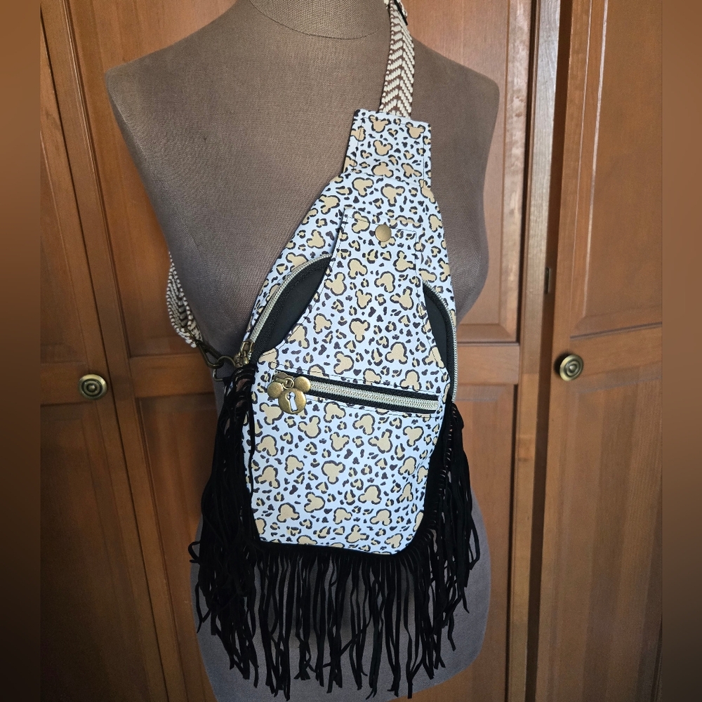 Disney Leopard Print Fringe Crossbody Bag